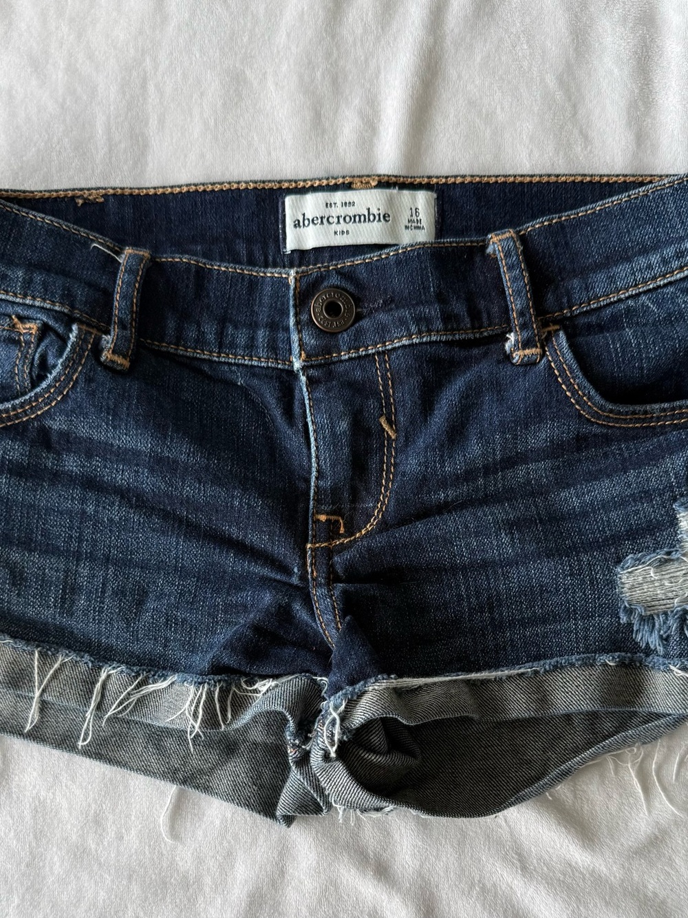 Abercrombie Dark Blue Denim Cutoff Shorts girl